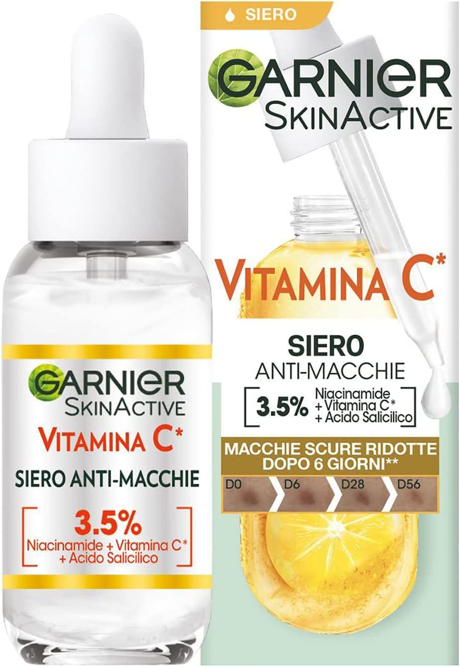 GARNIER Siero Antimacchie Vit C specifico per macchie marroni sulle mani e sul viso 