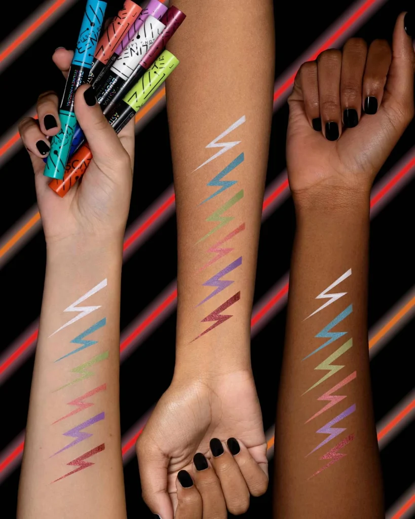 mascara colorati e eyeliner astra duoverity provati su varie pelli di braccia diverse colorazioni 