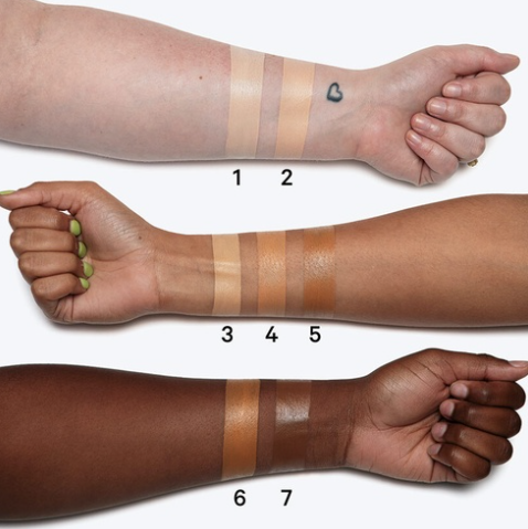 braccia di diverse pelli con gli swatches del MILK MAKEUP - Sunshine Under Eye