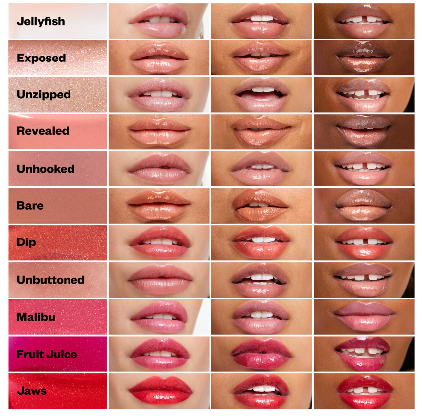 Wet Lip Oil - Gloss rimpolpante ai peptidi swatches su labbra di tutte le colorazioni