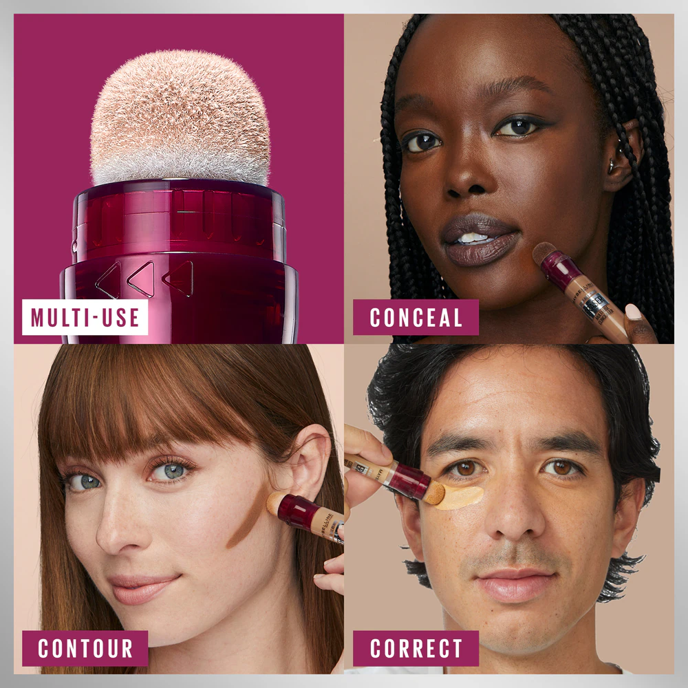 visi di diverse etnie e sesso mostrano applicazione del MAYBELLINE NEW YORK - Instant Antiage Cancella Età