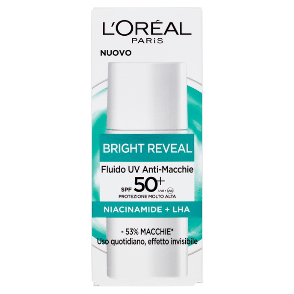 crema viso spf50 l'oreal bright reveal fluido uv anti macchie spf50+