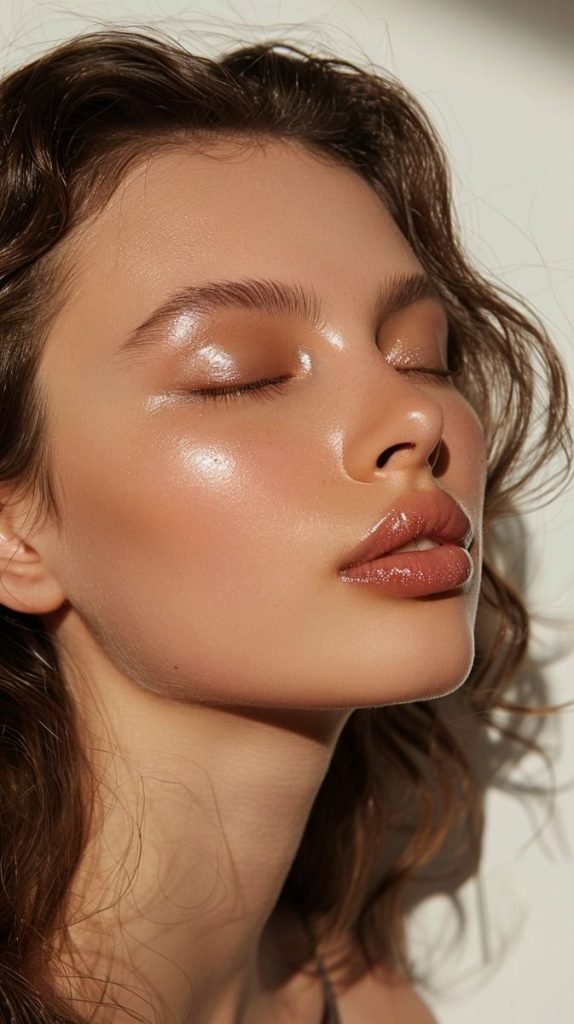 ragazza in primo piano con makeup naturale enfatizzato da primer illuminanti