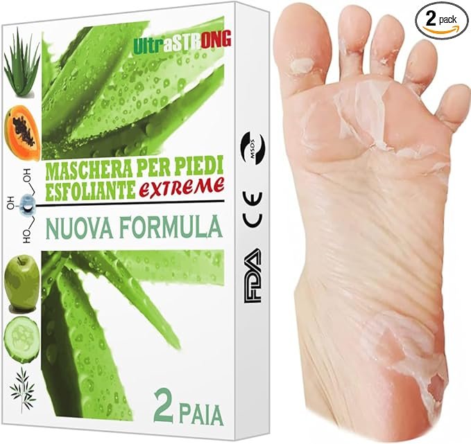 UltraSTRONG IT Pedimask – Maschera Piedi Esfoliante e Idratante con Mix di Acidi Esfolianti ,Aloe, Bambù e Estratti di Frutta.