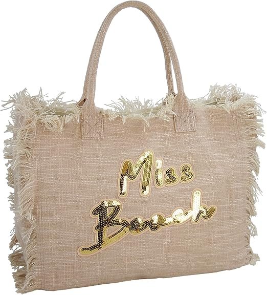 MISS BEACH Borse mare grandi ed economiche in tela resistente con zip