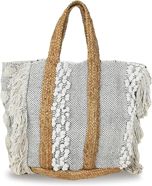 BANZAII Borsa mare in juta e cotone con frange