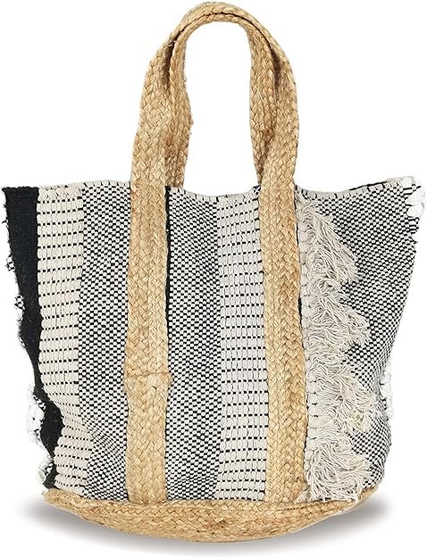 BANZAII Borsa mare in juta e cotone con frange