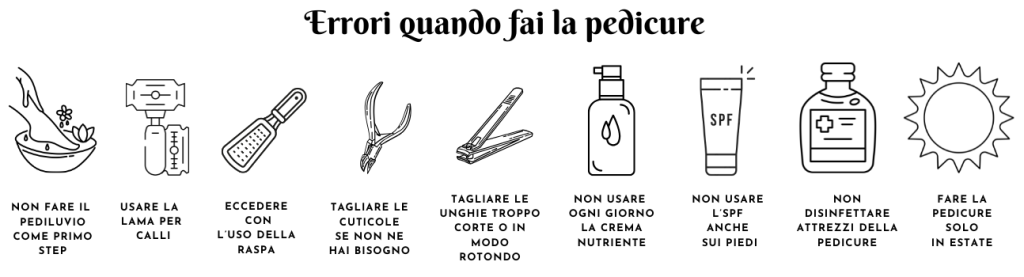 info grafica che illustra gli errori da non fare quando si fa la pedicure fai da te