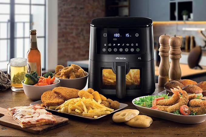 Friggitrice ad aria vs Forno Ventilato Friggittrice marca ariete e piatti che sono stati cucinati 