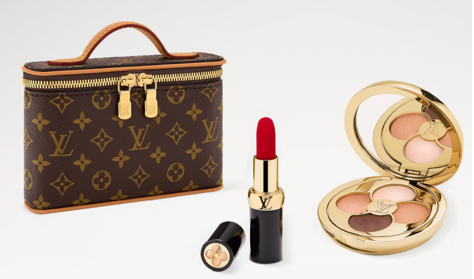 louis vuitton makeu up: palette rossetto e beauty mnogram in canvas