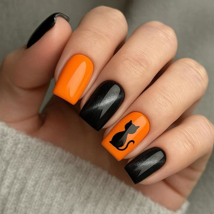 unghie halloween arancioni e nere