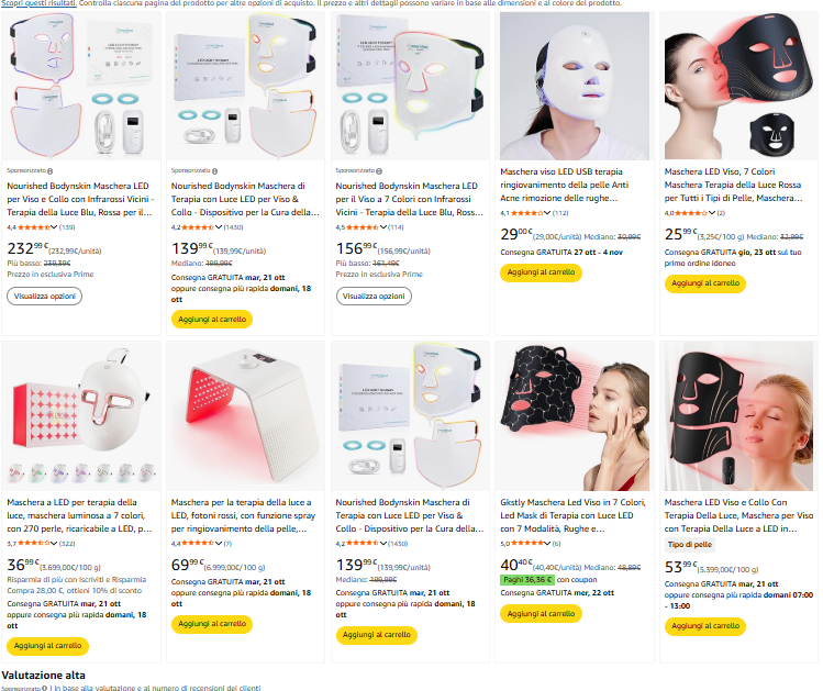 AMAZON Selezione di maschere a luce LED