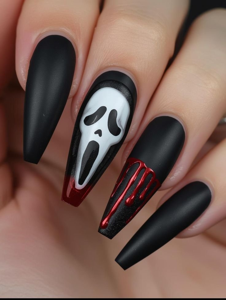 idee unghie halloween nere lunghissime