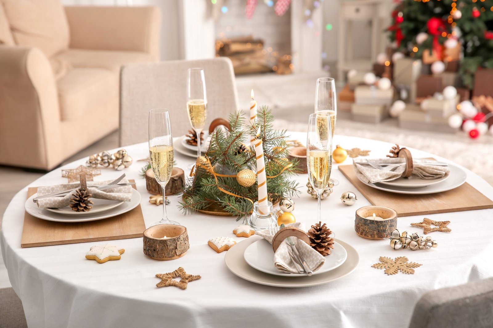 Beautiful table setting for Christmas dinner