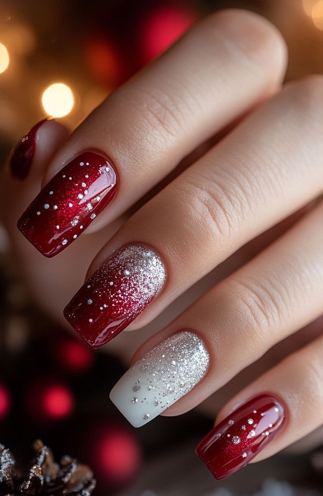 Idee Unghie Rosse Natalizie con Micro Glitter