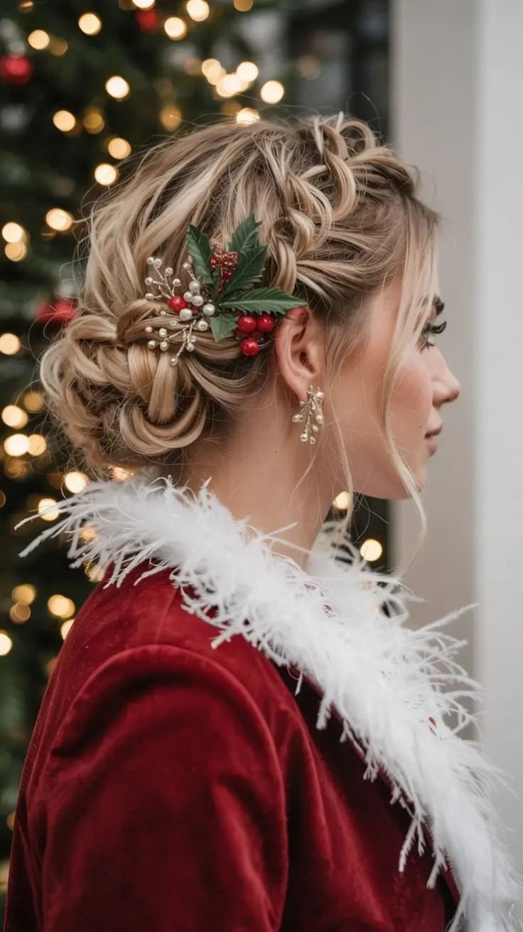 acconciature natalizie semplici chignon basso intrecciato