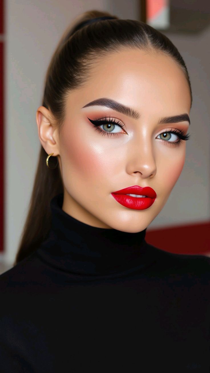 makeup rossetto rosso per tubino nero per capodanno 
