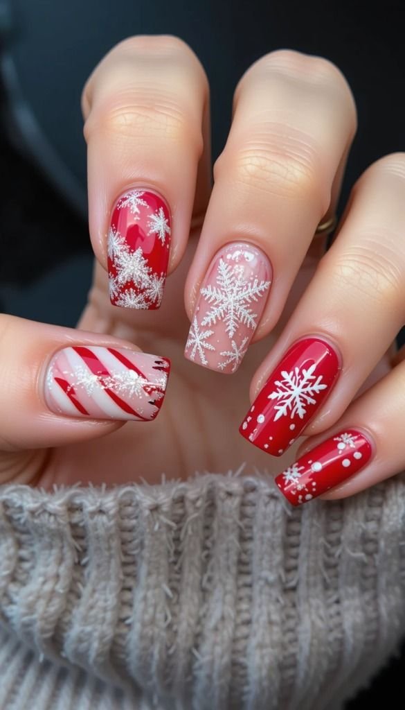 Idee Unghie Rosse Natalizie con Fiocchi di neve