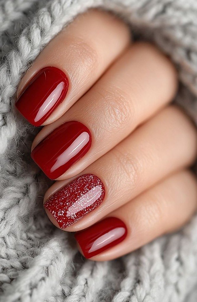 Idee Unghie Rosse Natalizie con Micro Glitter