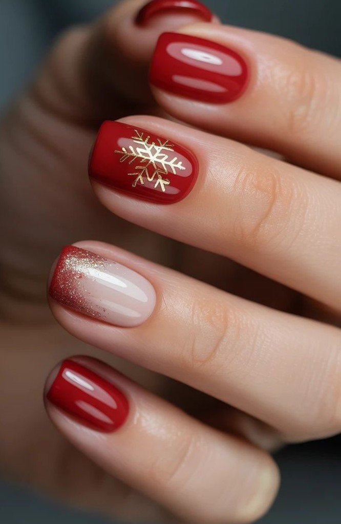 Idee Unghie Rosse Natalizie con Piccoli Dettagli Oro