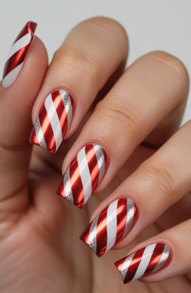 Idee Unghie Rosse Natalizie Candy Cane