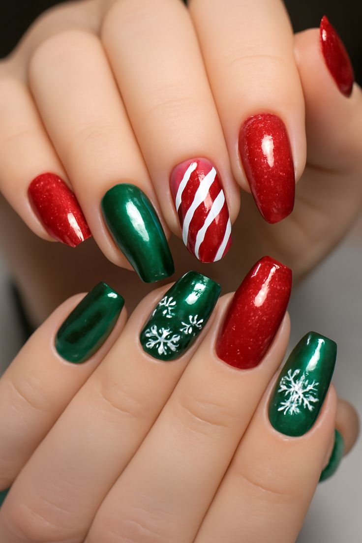 Idee Unghie  Natalizie Rosse e Verdi (effetto Xmas vibes)