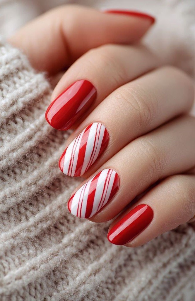 Idee Unghie Rosse Natalizie Candy Cane