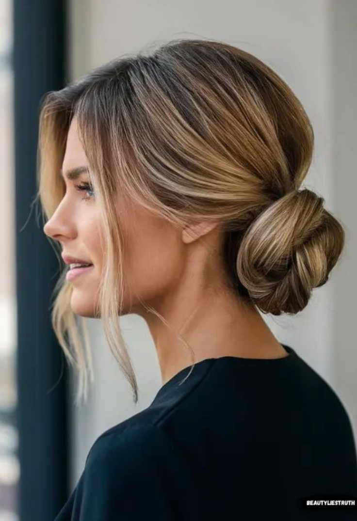 acconciature natalizie semplici: chignon basso morbido 