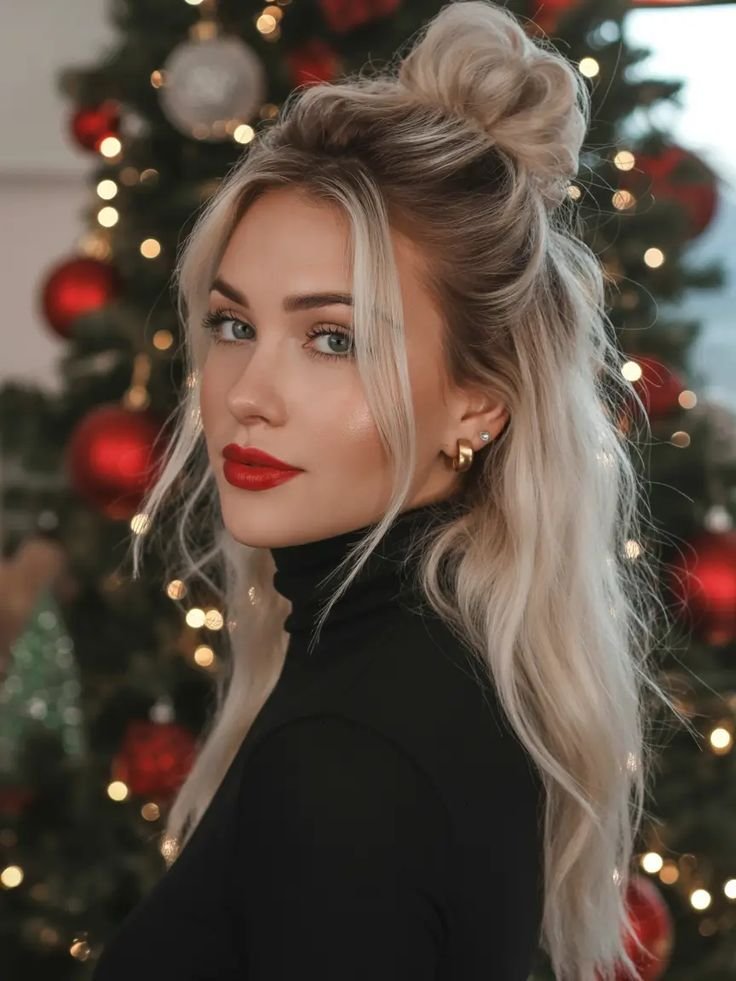 acconciature capodanno mezzo raccolto mosso con chignon