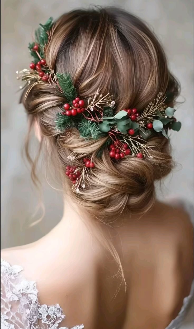 acconciature natalizie semplici chignon basso intrecciato 
