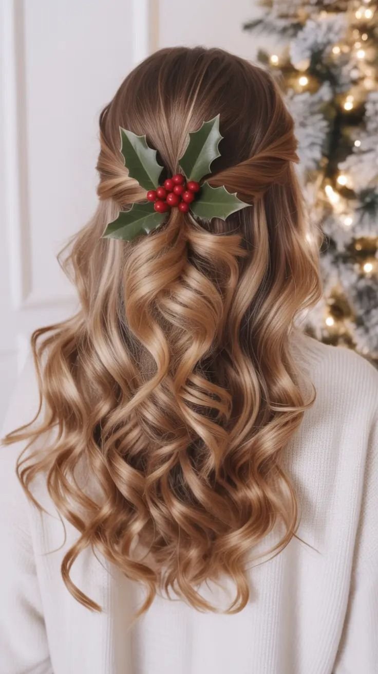 Acconciature natalizie semplici capelli mossi 