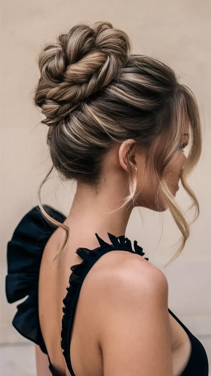 acconciature capodanno CHIGNON ALTO CON TRECCE 