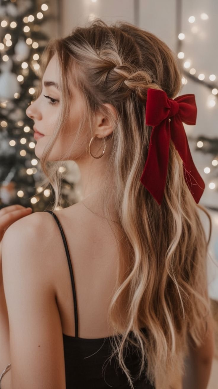 Acconciature natalizie semplici capelli mossi 