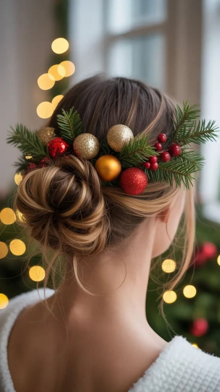 acconciature natalizie semplici chignon basso morbido