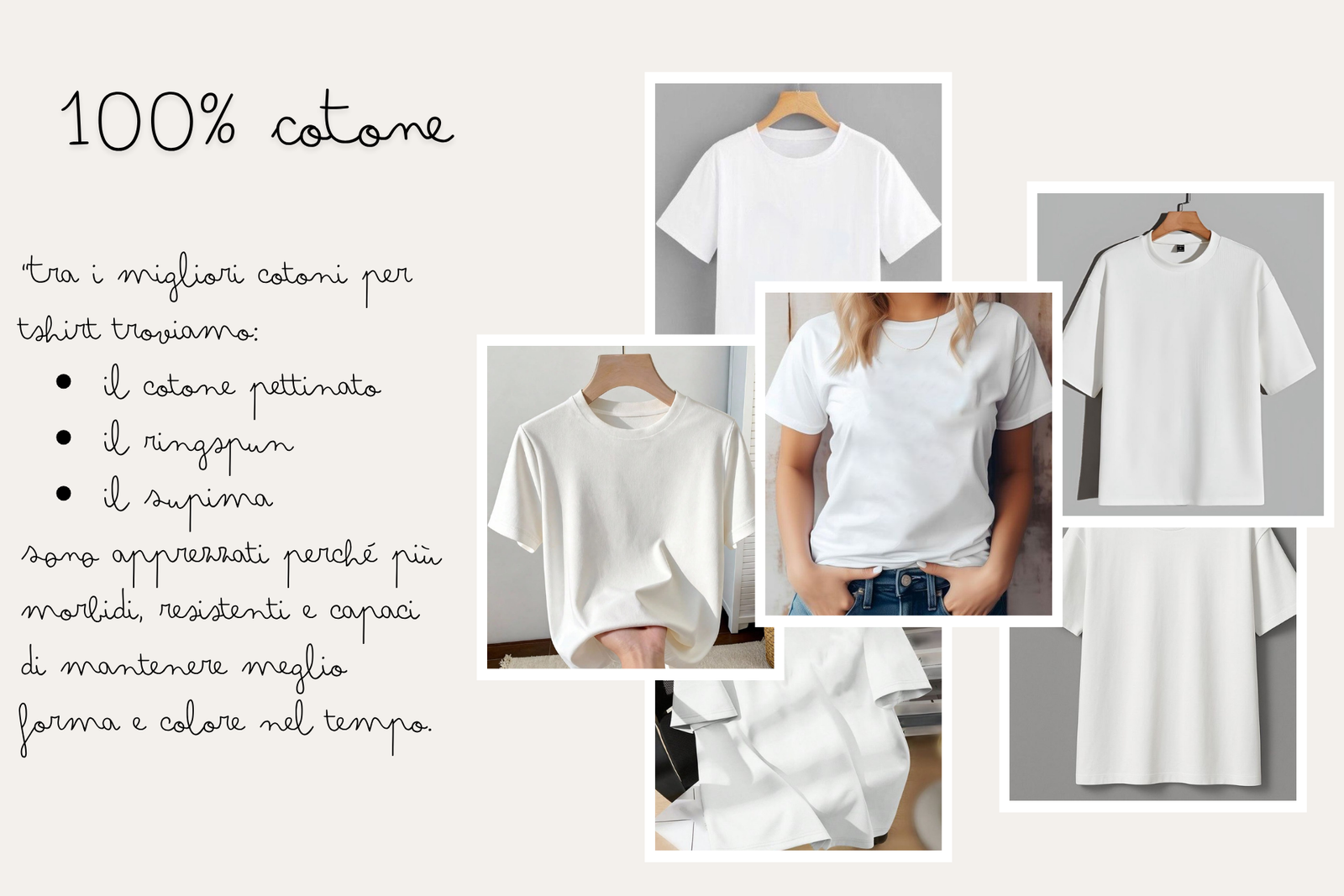 Infografica sulle caratteristiche del cotone della tshirt bianca perfetta