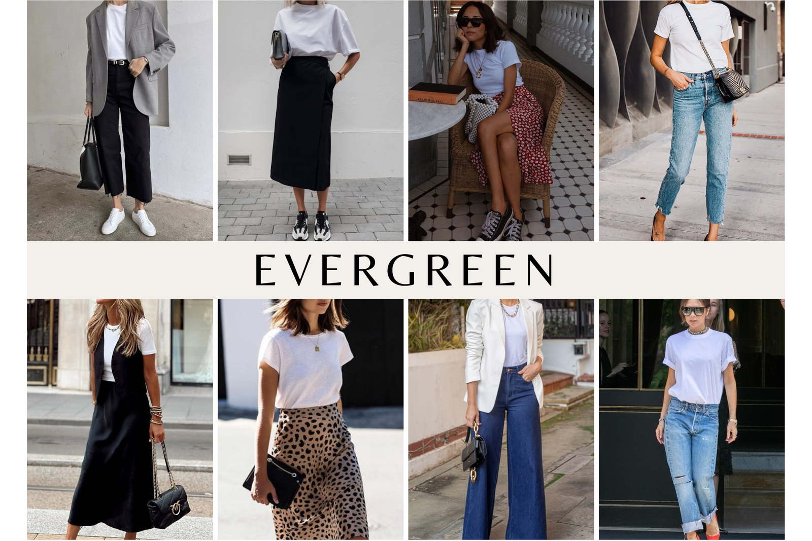 Collage di foto che illustrano outfit con la tshirt bianca perfetta