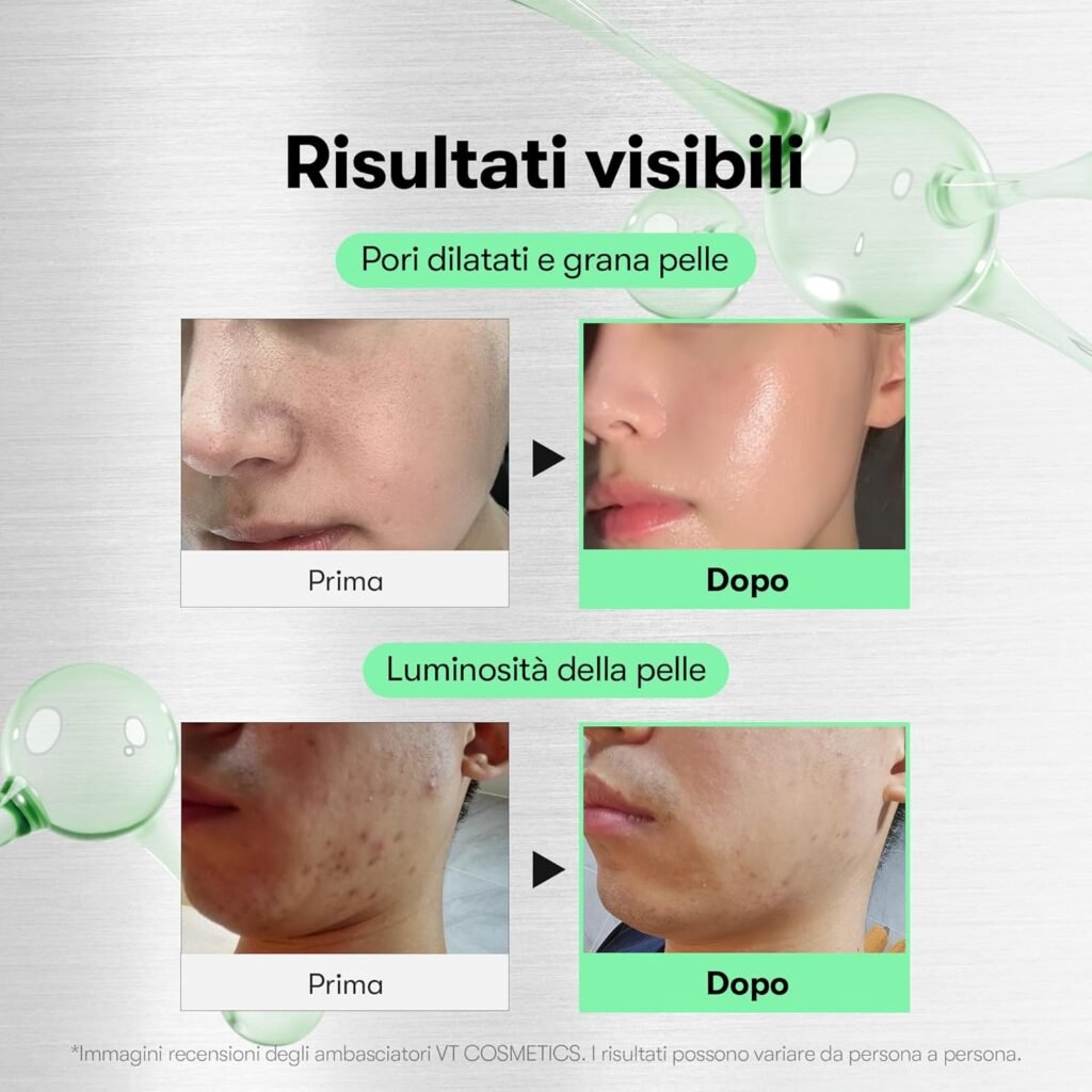 scheda grafica dei risultati con siero viso con microaghi VT Reedle Shot 100 microneedling liquido 