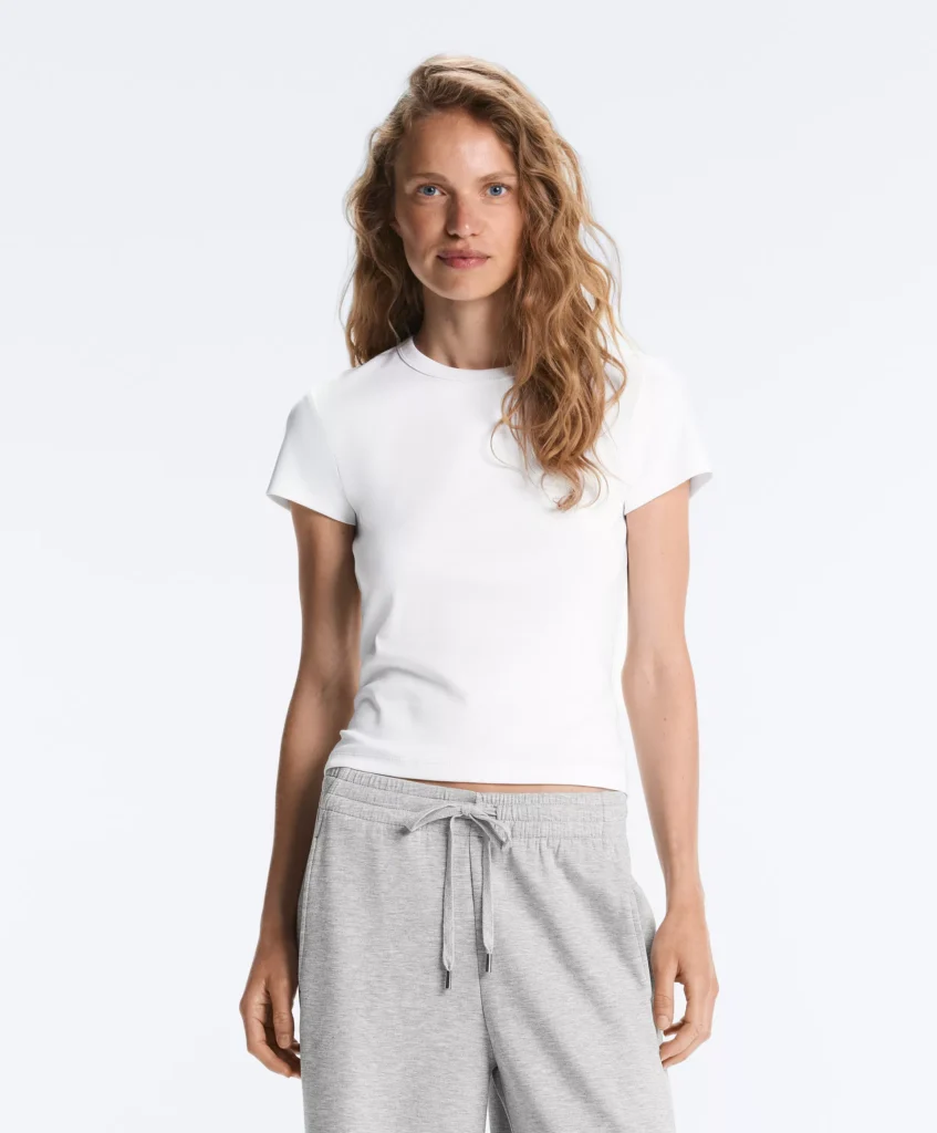 oysho tshirt bianca perfetta aderente a costine a manica corta misto cotone