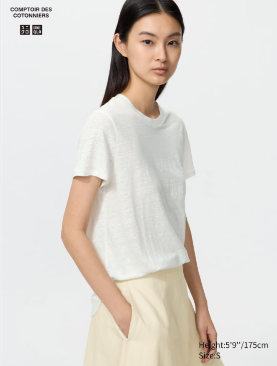tshirt bianca perfetta UNIQLO T-shirt 100% Lino Girocollo