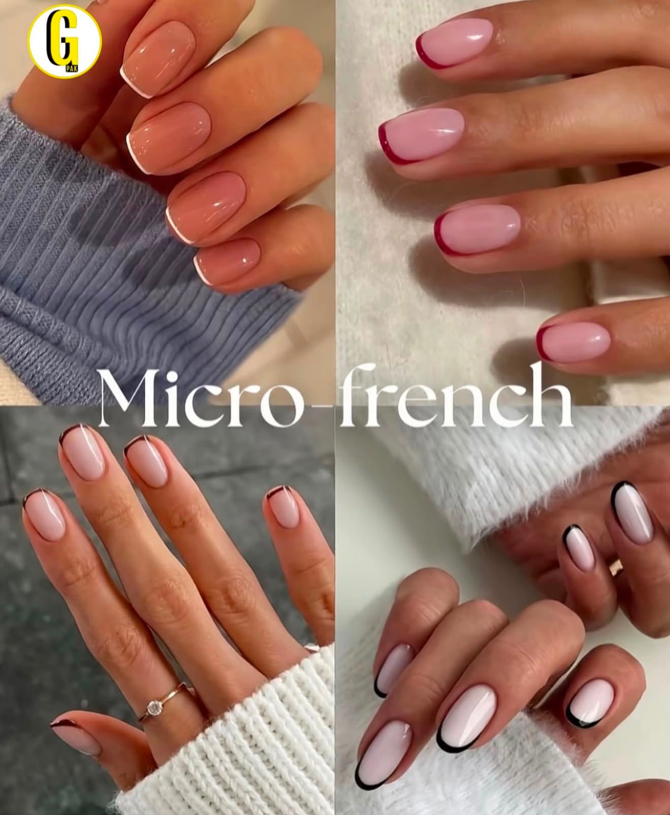 Manicure naturale per unghie corte carrellata di 4 micro french 