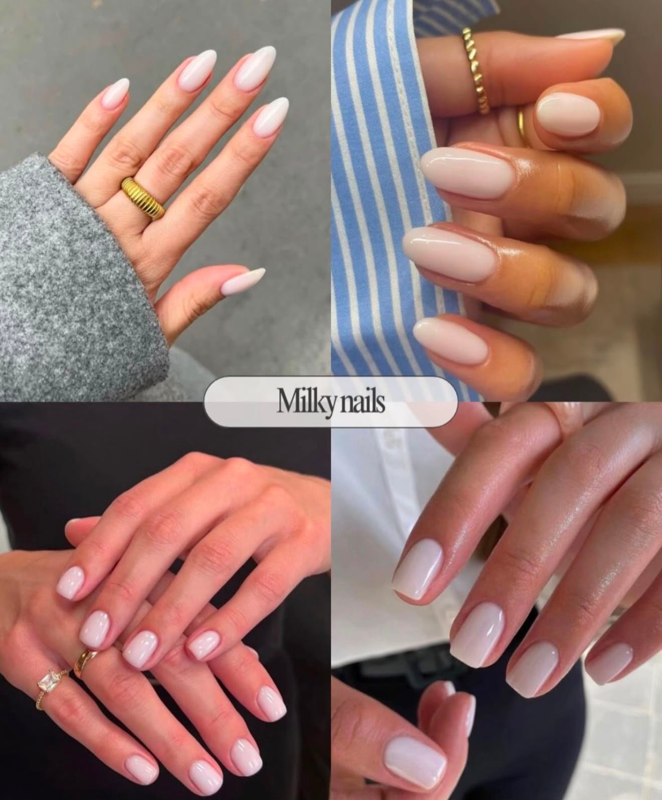 Manicure naturale per unghie corte carrellata di 4 milky nails 