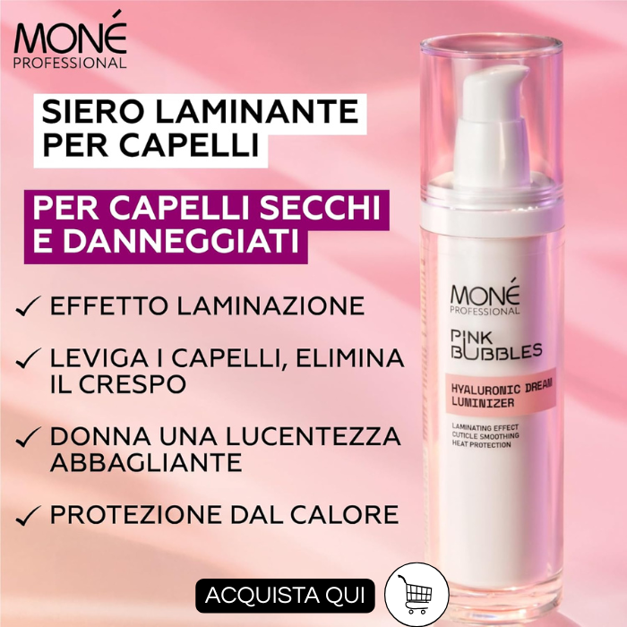 prodotti anticrespo capelli monet pink bubbles hyaluronic dream luminizer