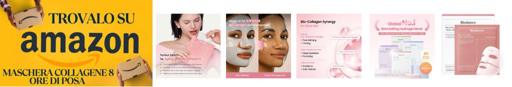 maschere hudrogel al collagene con posa di 8 ore su amazon