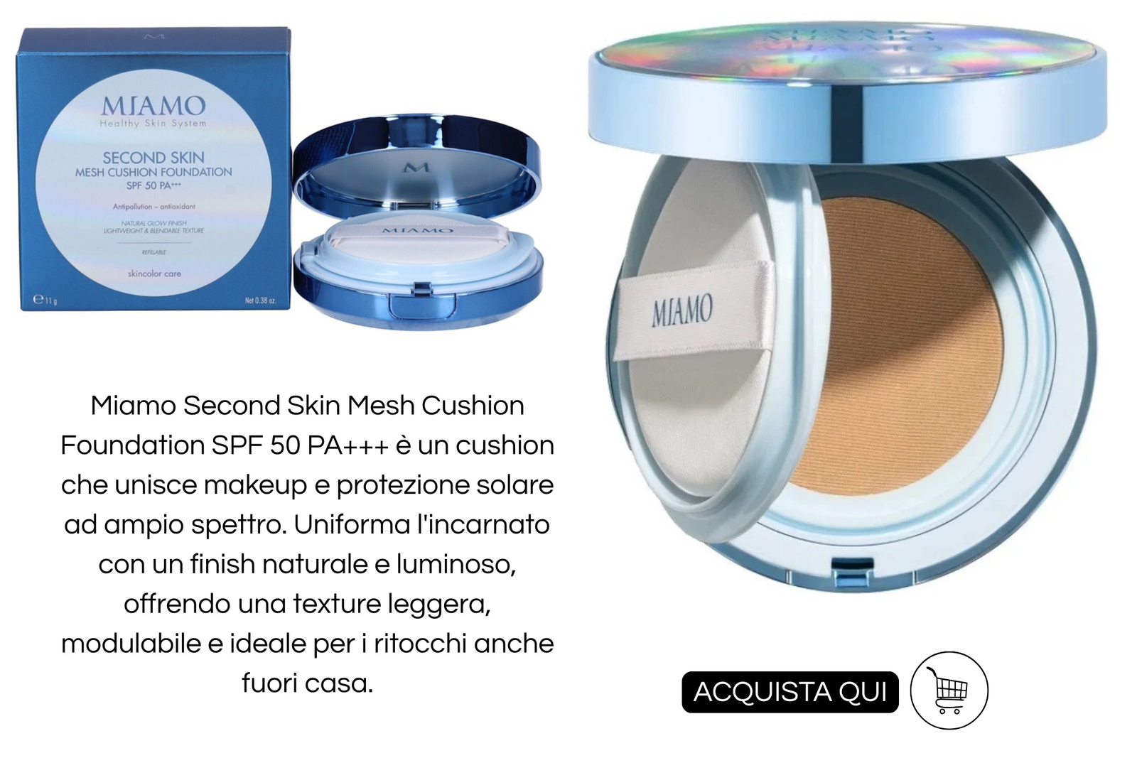 concetto: Come truccarsi per andare al mare - suggerimento di prodotto Miamo second skin cushion con spf50
