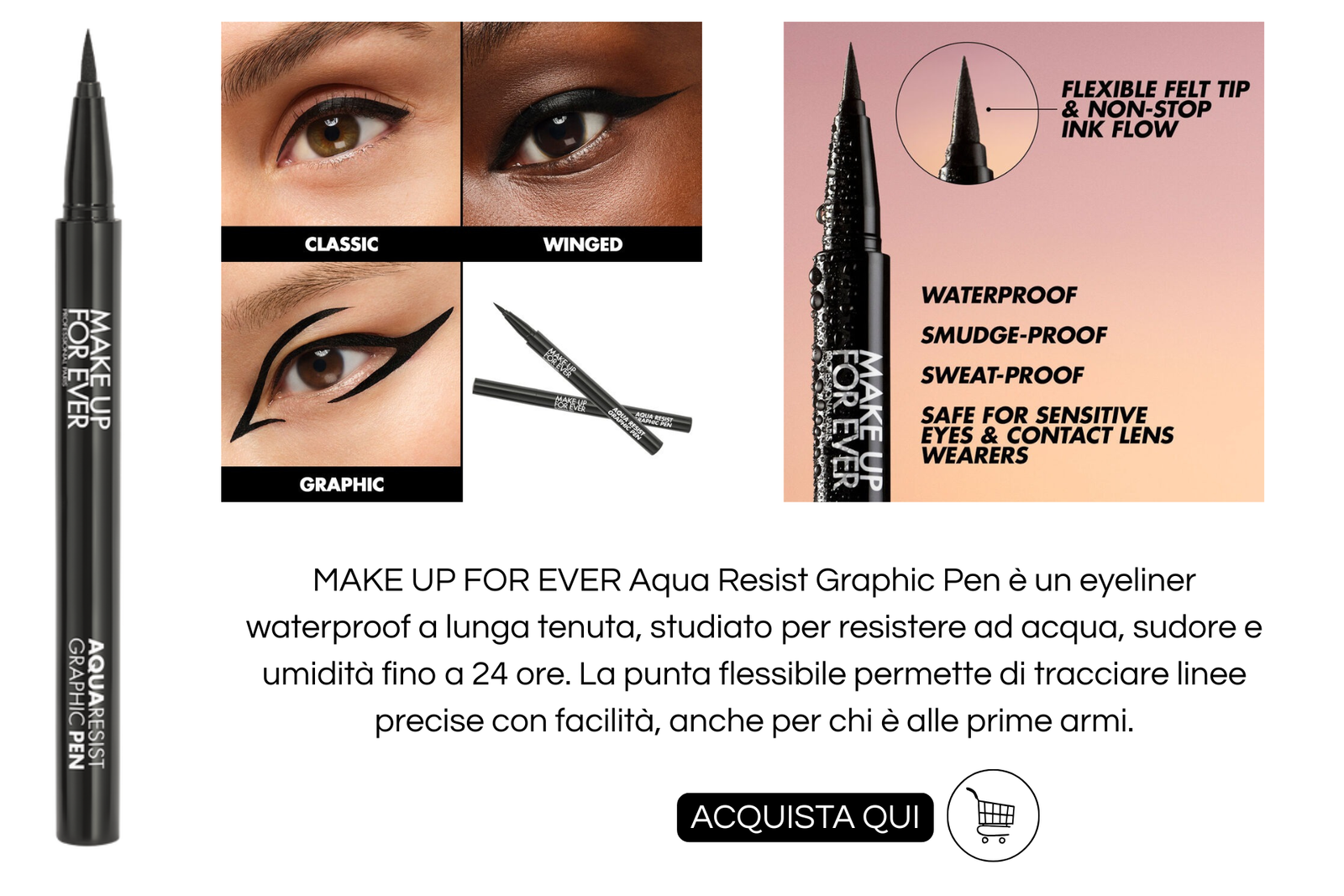 concetto: Come truccarsi per andare al mare - suggerimento di prodotto eyeline make up for ever aqua resist fraphic pen