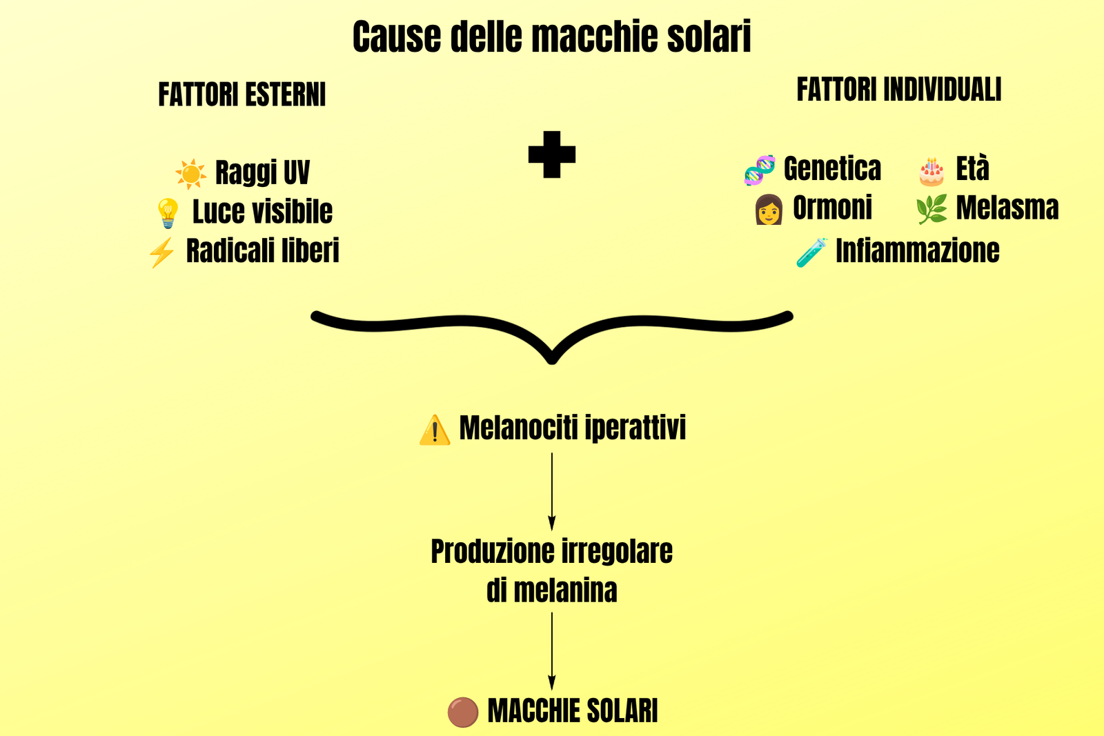 CONCETTO Attivi antimacchia : CAUSE DELLE MACCHIE SOLARI INFO GRAFICA ILLUSTRATIVA
