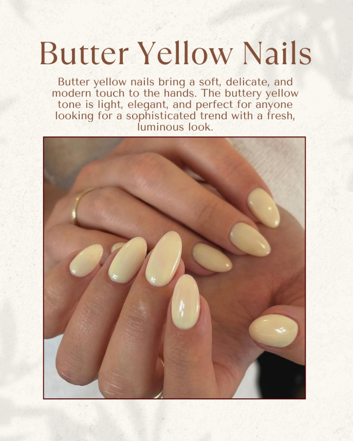 tema Unghie estate 2026: unghie butter yellow color burro