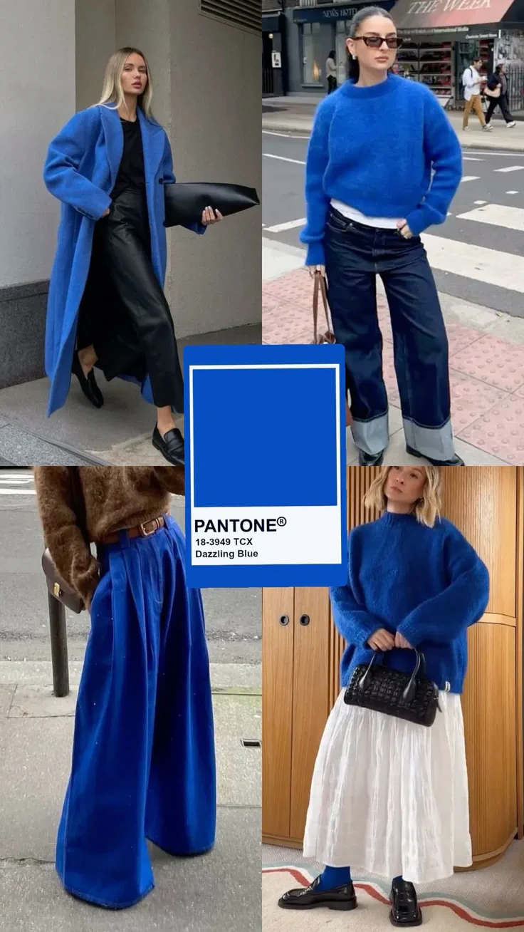 Colori moda autunno inverno 2026 collage inspo outfit in blu