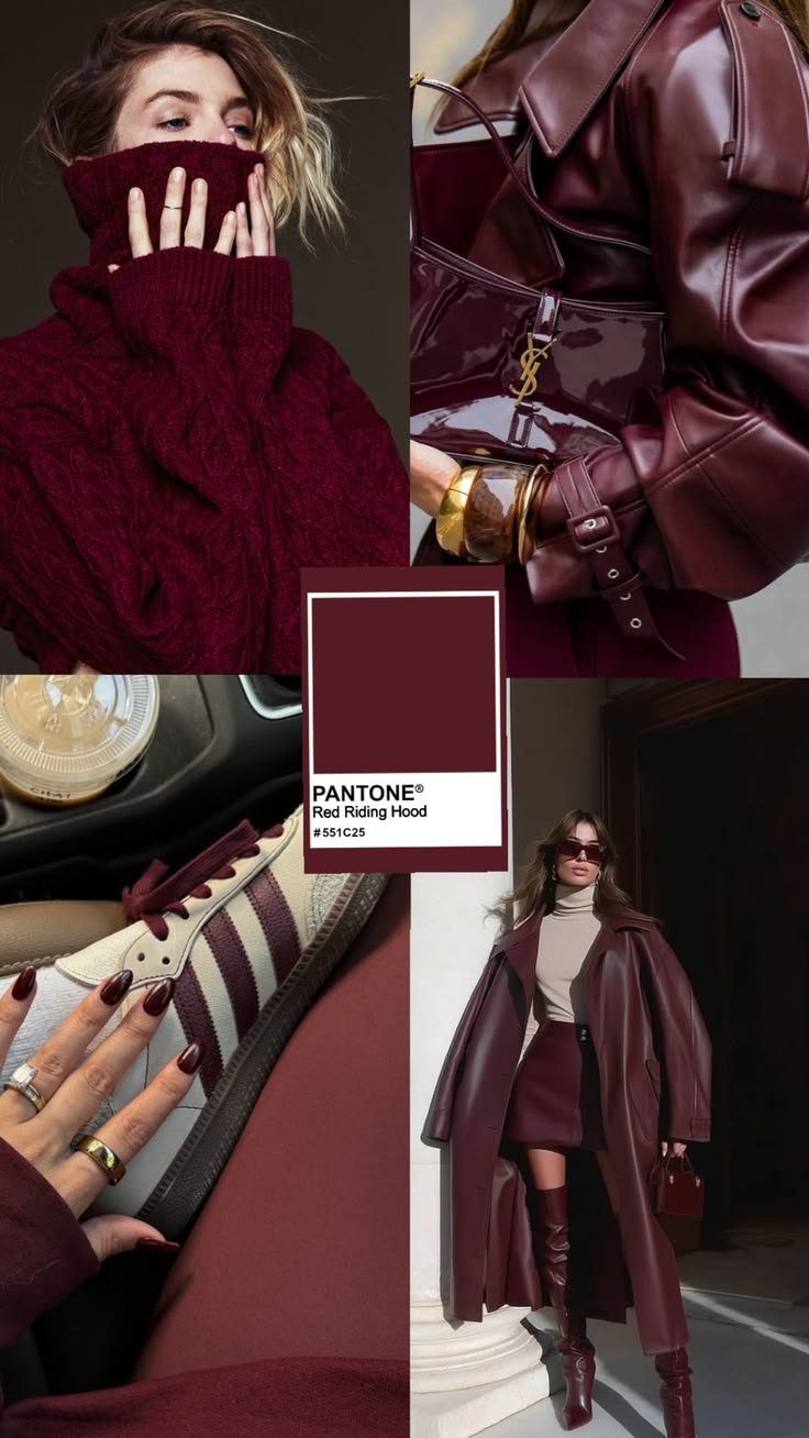 Colori moda autunno inverno 2026 collage inspo outfit in bordeaux