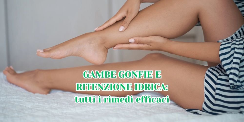 GAMBE GONFIE E RITENZIONE IDRICA copertina articolo sito con immagine gambe donna che si massaggia polpaccio